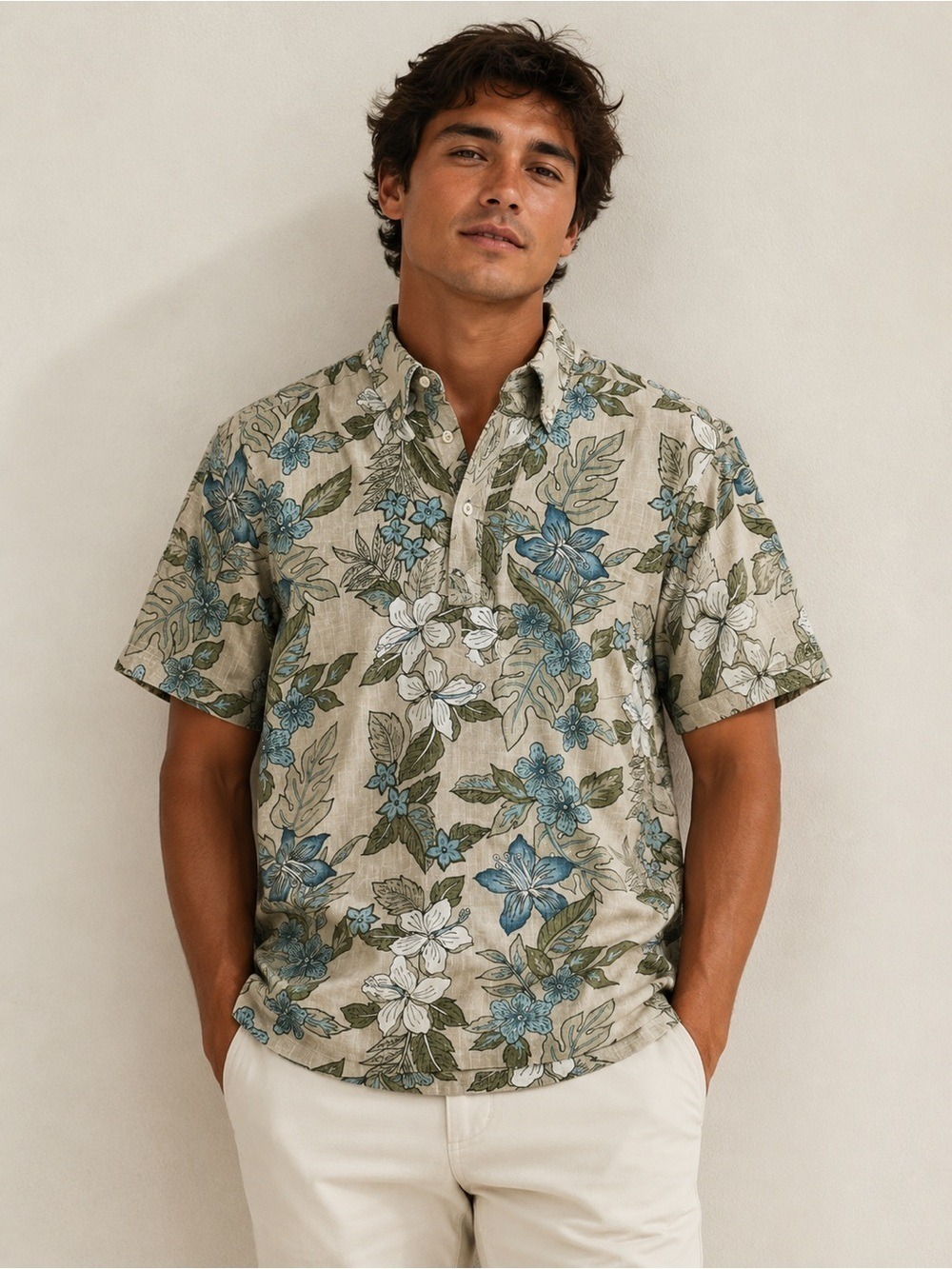 Reyn Spooner Vintage Men's Hawaiian Floral Short-Sleeve 1/4 Button Shirt Size M